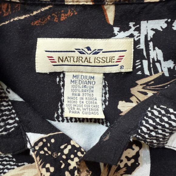 Natural Issue Vintage Hawaiian Shirt Rayon Black Palm Tree Surf Print Men’s M - Picture 3 of 5